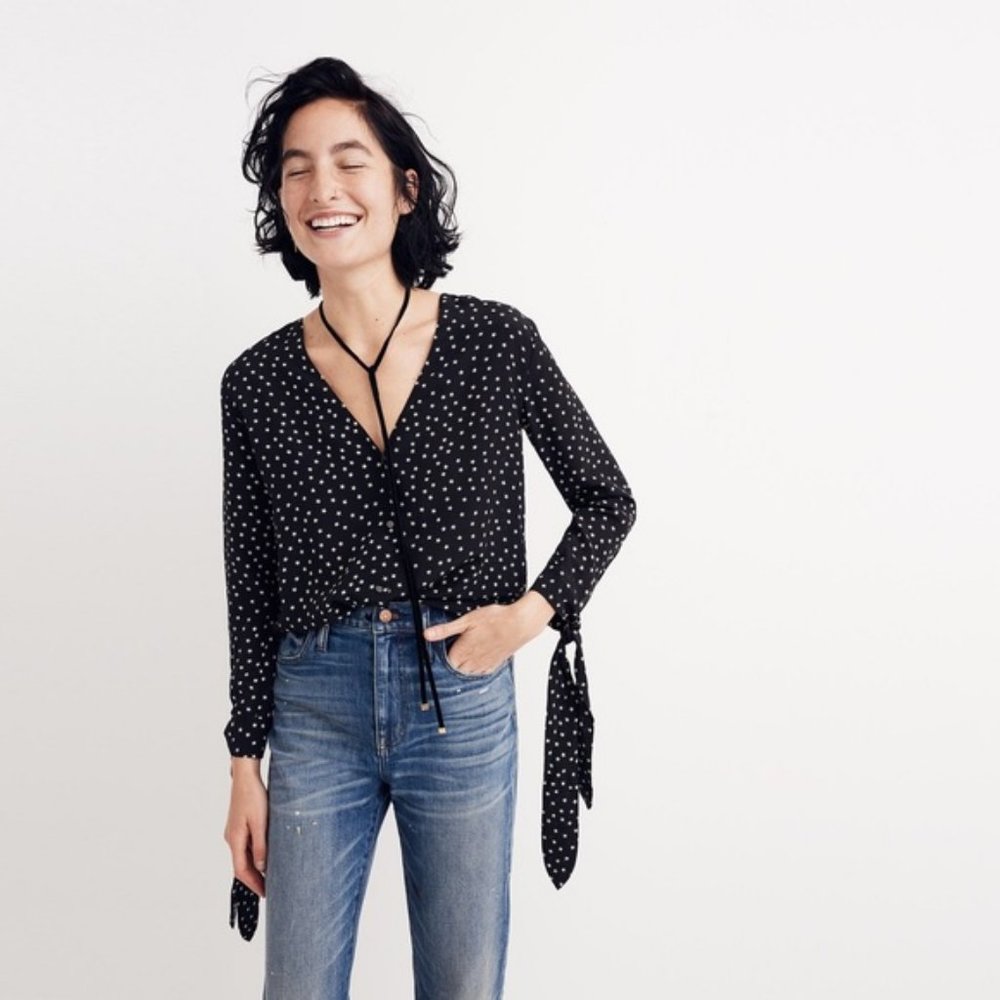 Madewell Silk Star Scatter Tie Sleeve Top BNWT